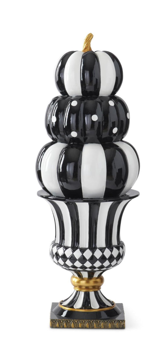 Black & white 3 stack pumpkins on urn