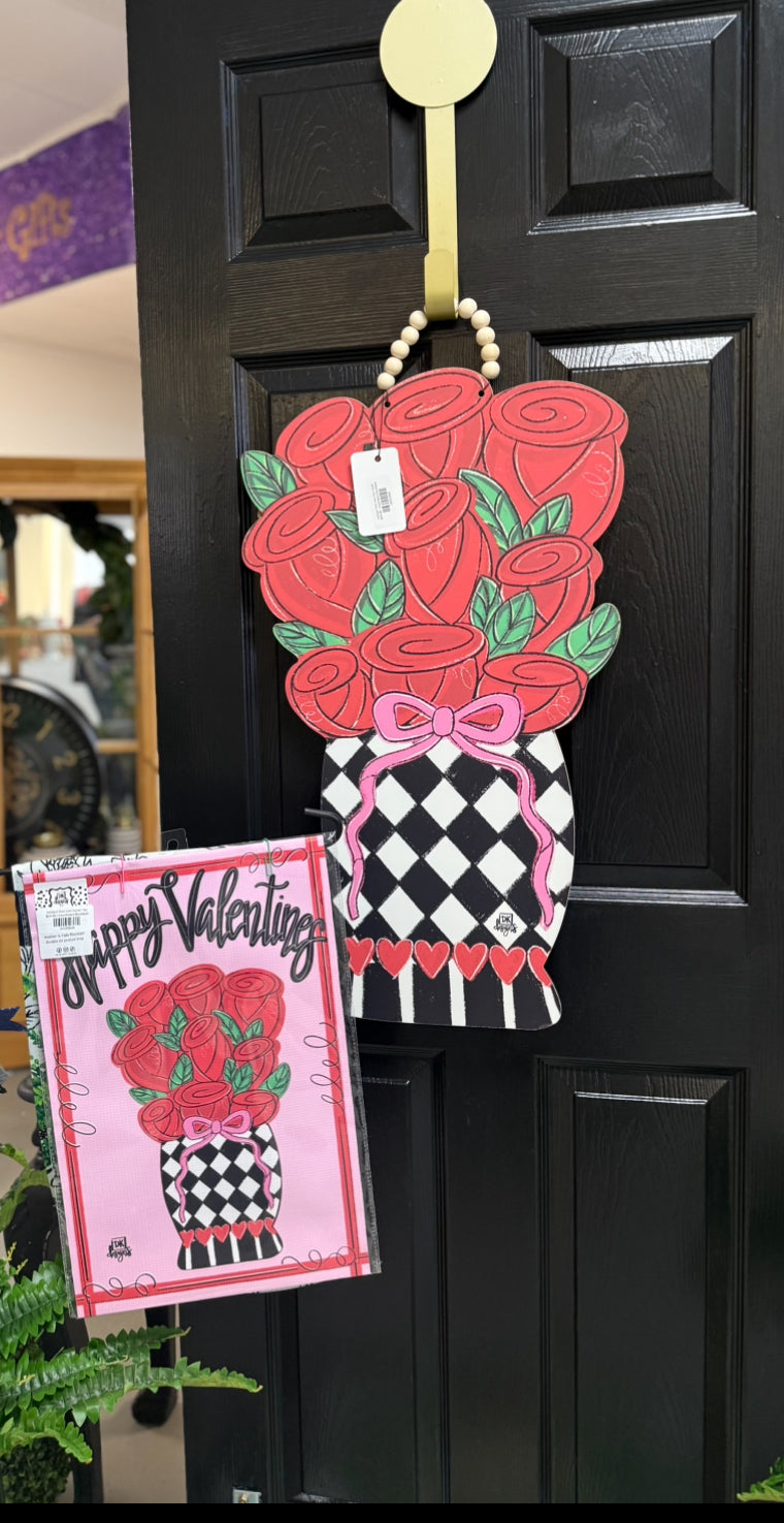 Harlequin Rose Vase Door Hanger