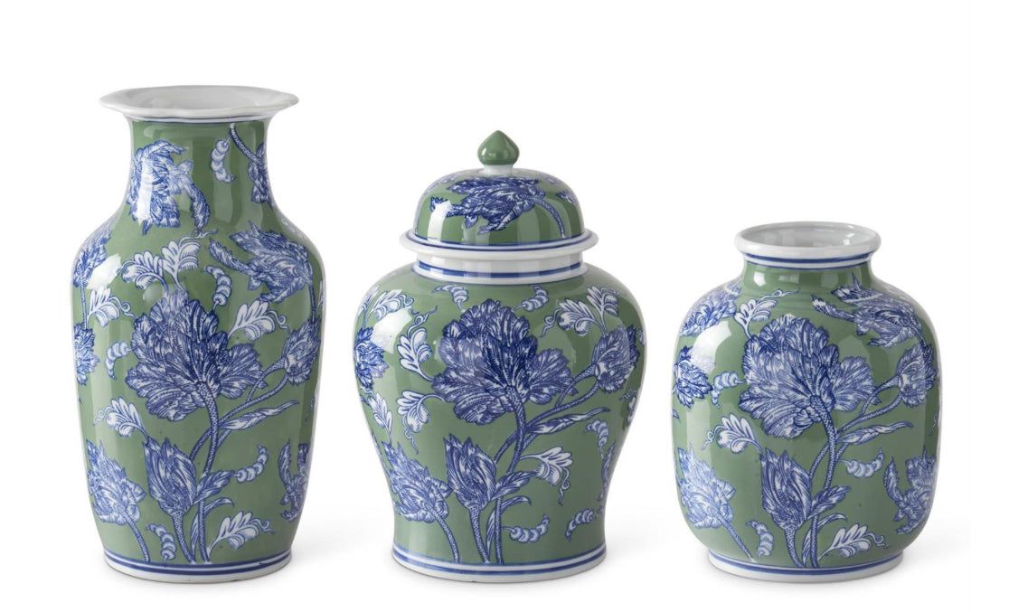 Green & Blue Floral Ceramic Vase