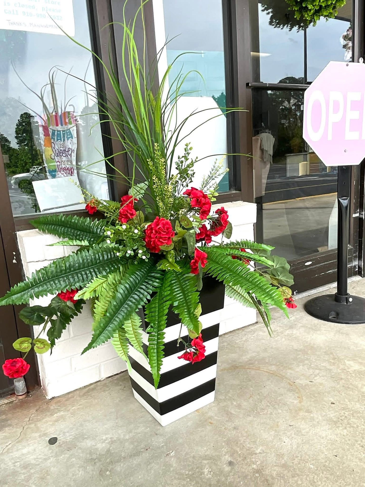 Hand painted square planter (greenery sold separately)