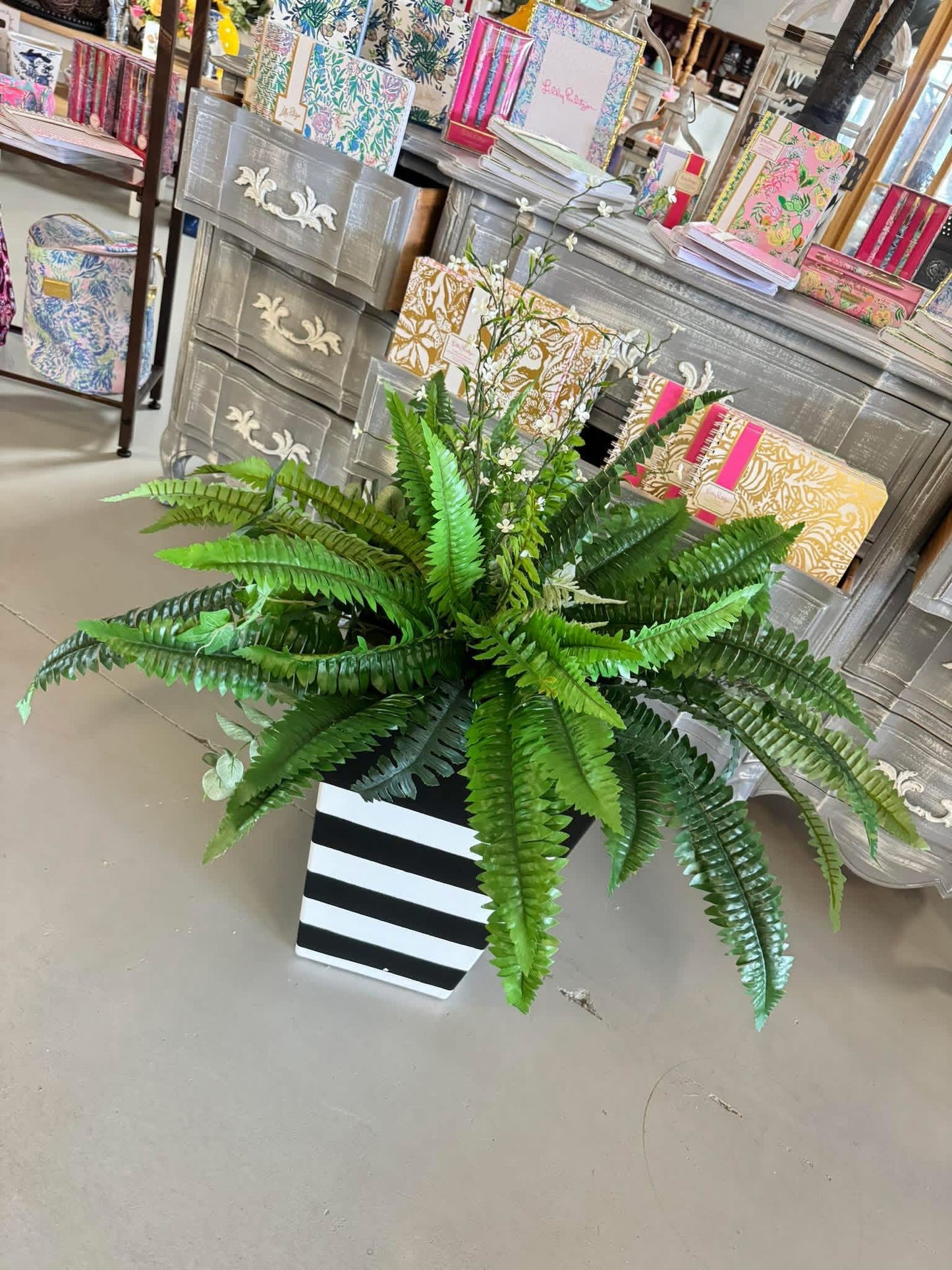 Hand painted square planter (greenery sold separately)