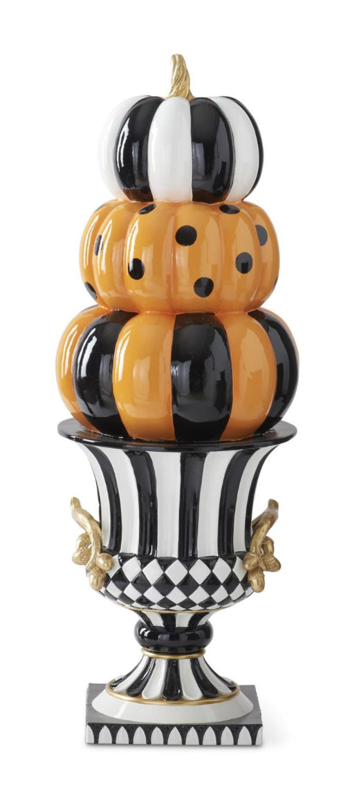 Black & white 3 stack pumpkins on urn