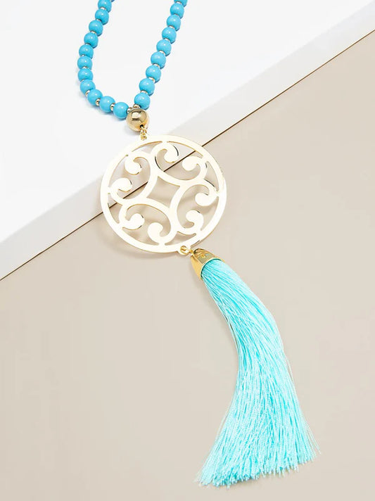 Circle Scroll Metal Pendent Necklace with Tassel