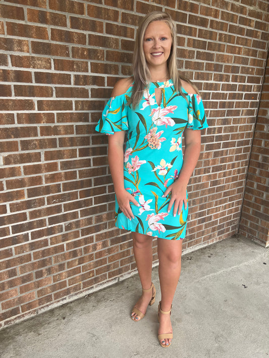 Pretty in Mint Cold shoulder Dress